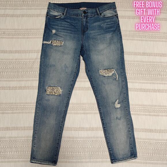 Juicy Couture Bling Distressed Jeans Size 12 Mid-Rise Glam Denim - Picture 1 of 7